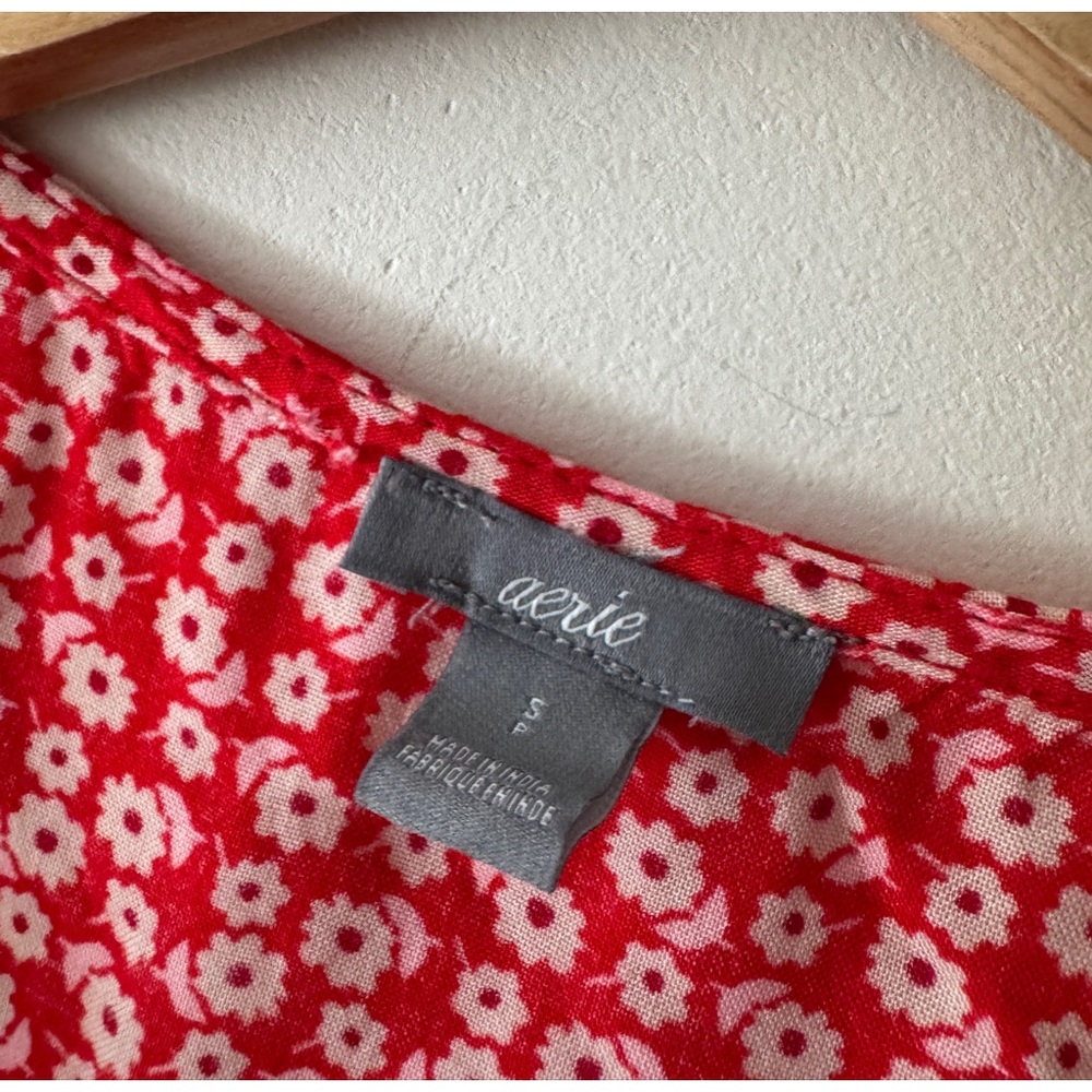 Aerie Red and White‎ Ditsy Floral Wrap Mini Dress - Picture 11 of 11